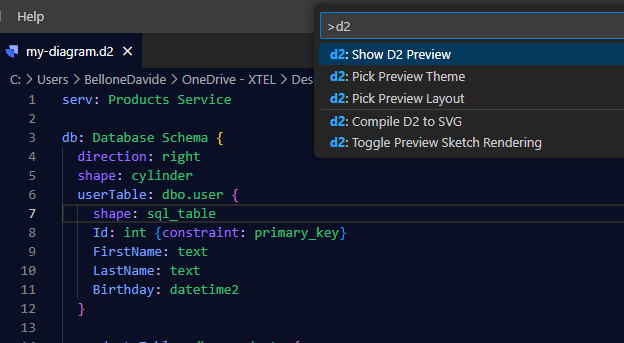 D2 extension command palette