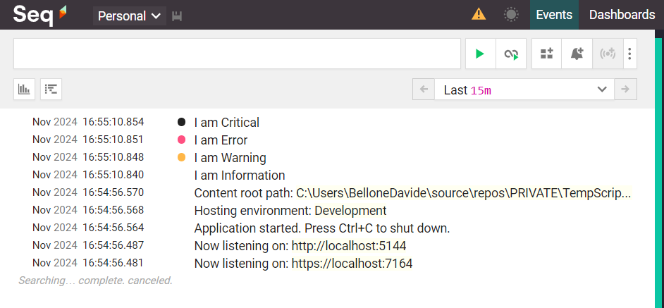 Log messages on Seq